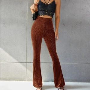 Solid flare leg velvet pants